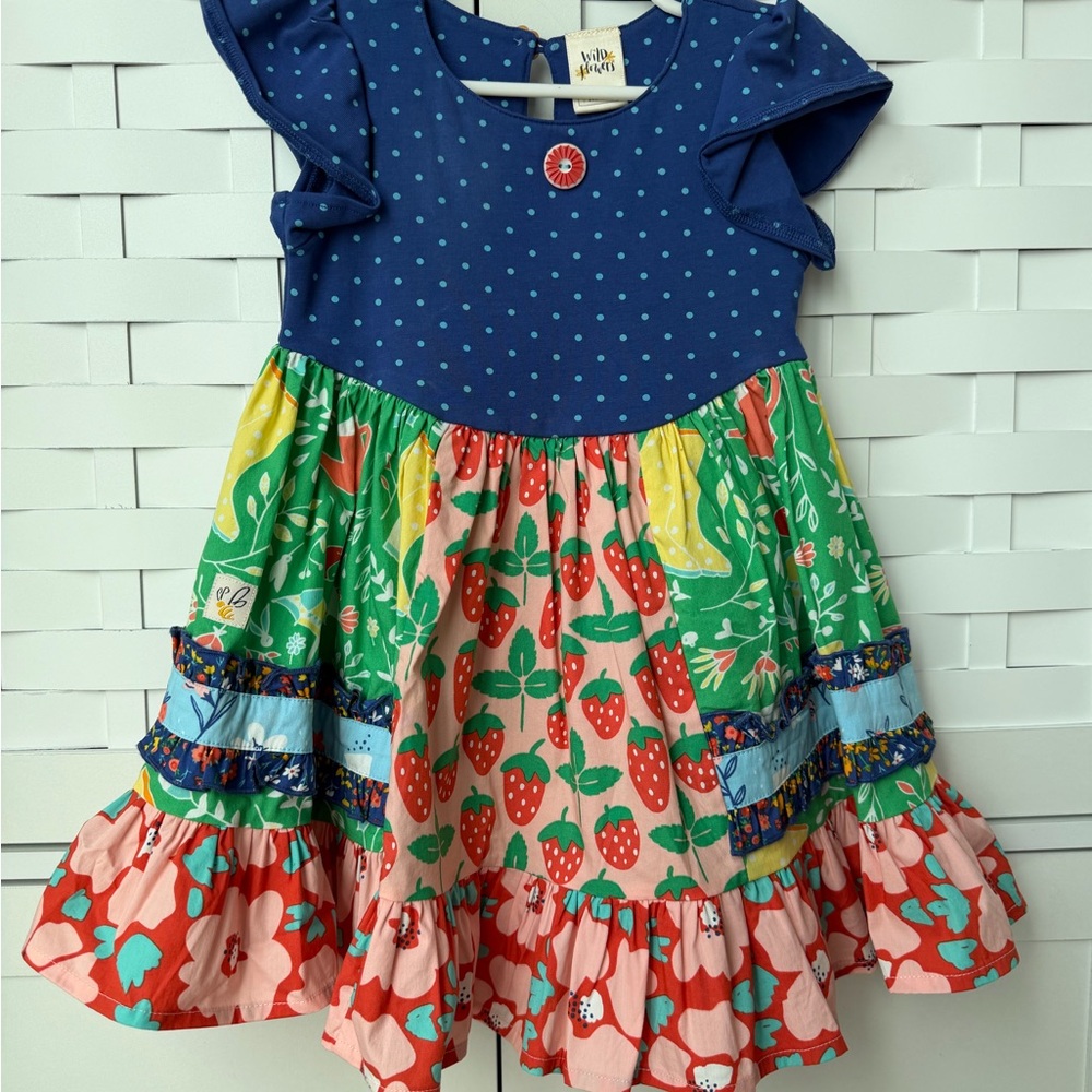 Wildflowers Blue and Red Strawberry Kids Dress